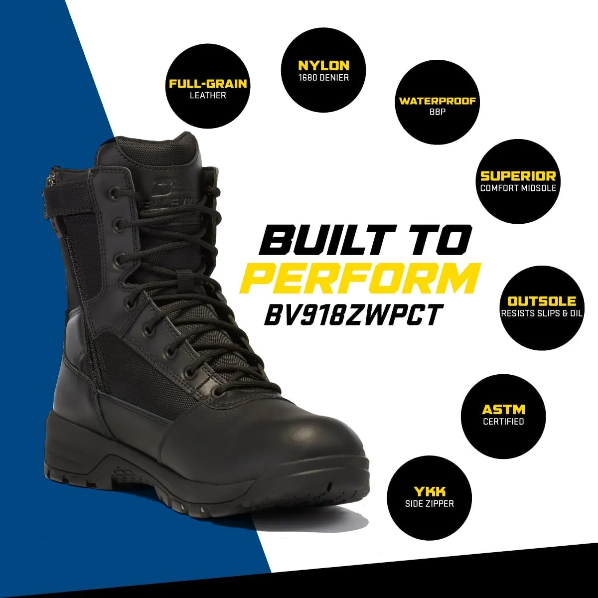 Belleville Spear Point BV918ZWPCT Waterproof Composite-Toe Black Tactical Boots for Men - Designed for Police, EMS, and Security Personnel with Zone Traction Outsole