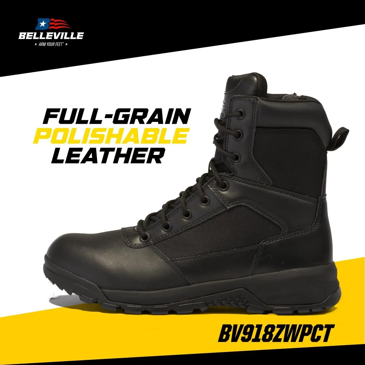 Belleville Spear Point BV918ZWPCT Waterproof Composite-Toe Black Tactical Boots for Men - Designed for Police, EMS, and Security Personnel with Zone Traction Outsole