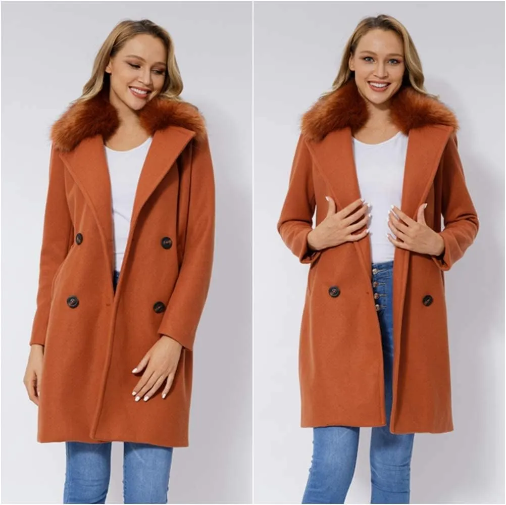 Bellivera Women Wool Jacket Blend Winter Mid Long Trench Coat Warm Pea Overcoat