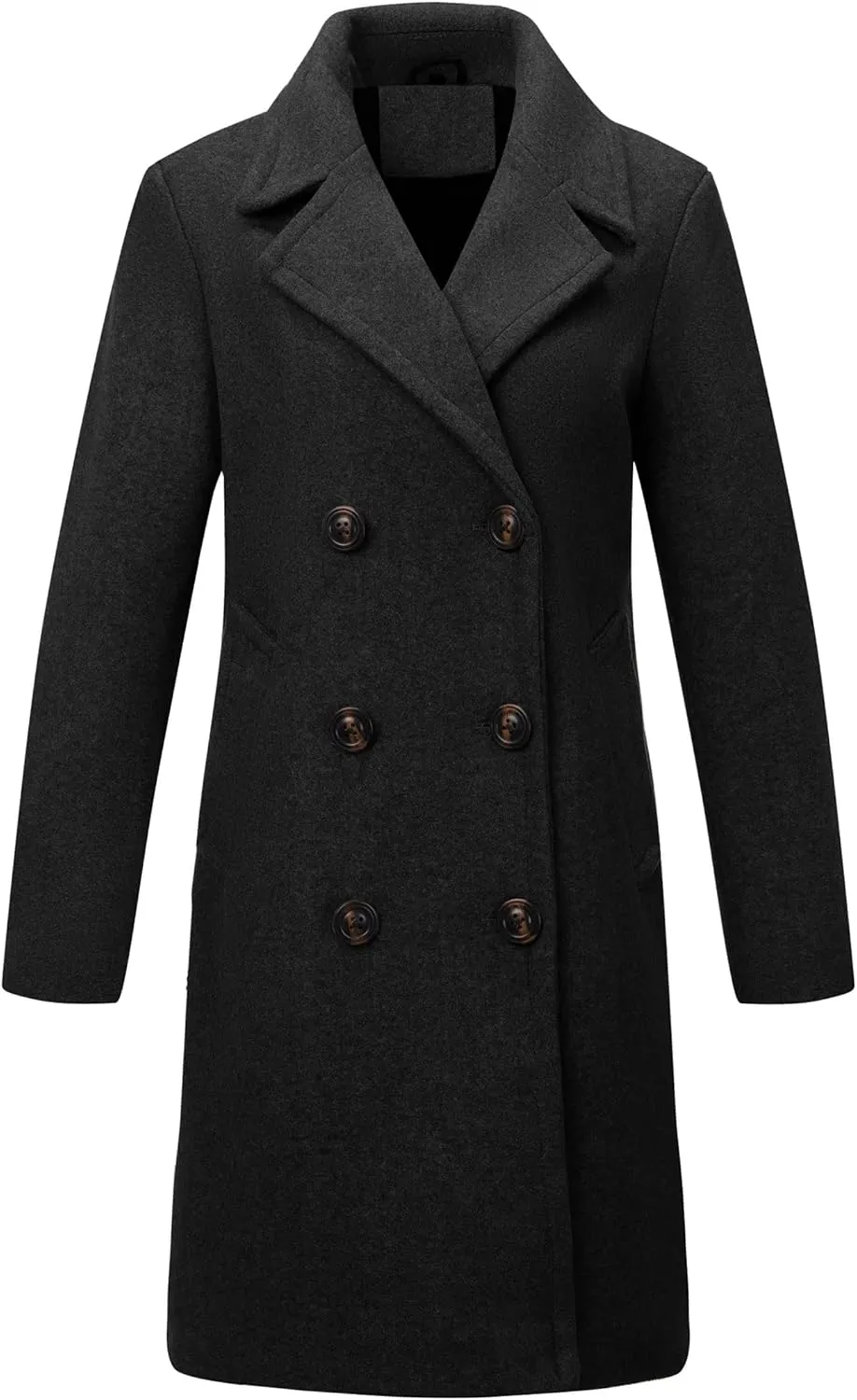 Bellivera Women Wool Jacket Blend Winter Mid Long Trench Coat Warm Pea Overcoat