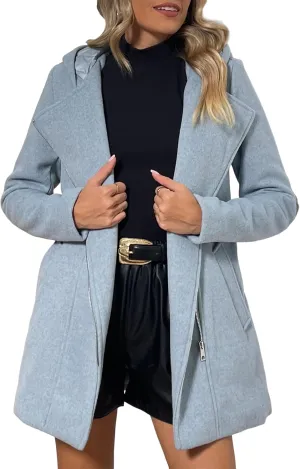 Bellivera Women Wool Jacket Blend Winter Mid Long Trench Coat Warm Pea Overcoat