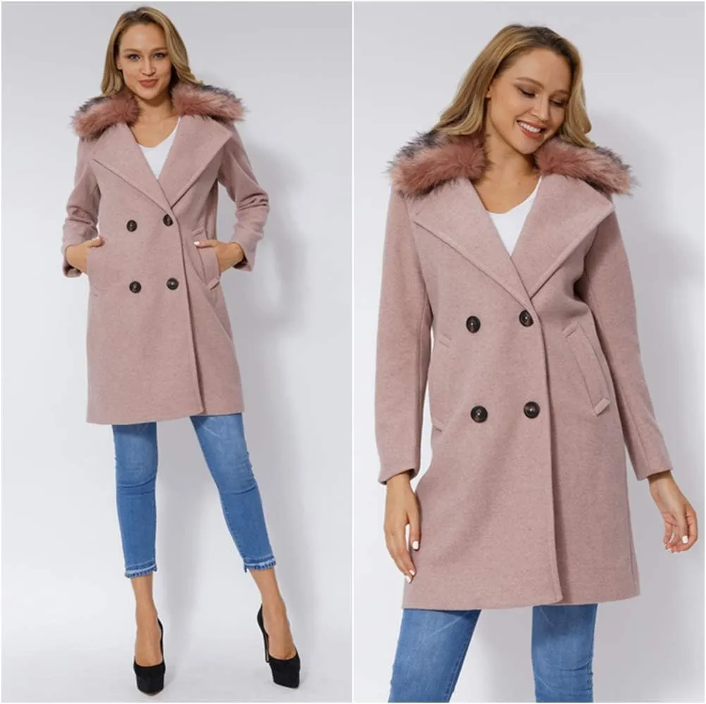 Bellivera Women Wool Jacket Blend Winter Mid Long Trench Coat Warm Pea Overcoat