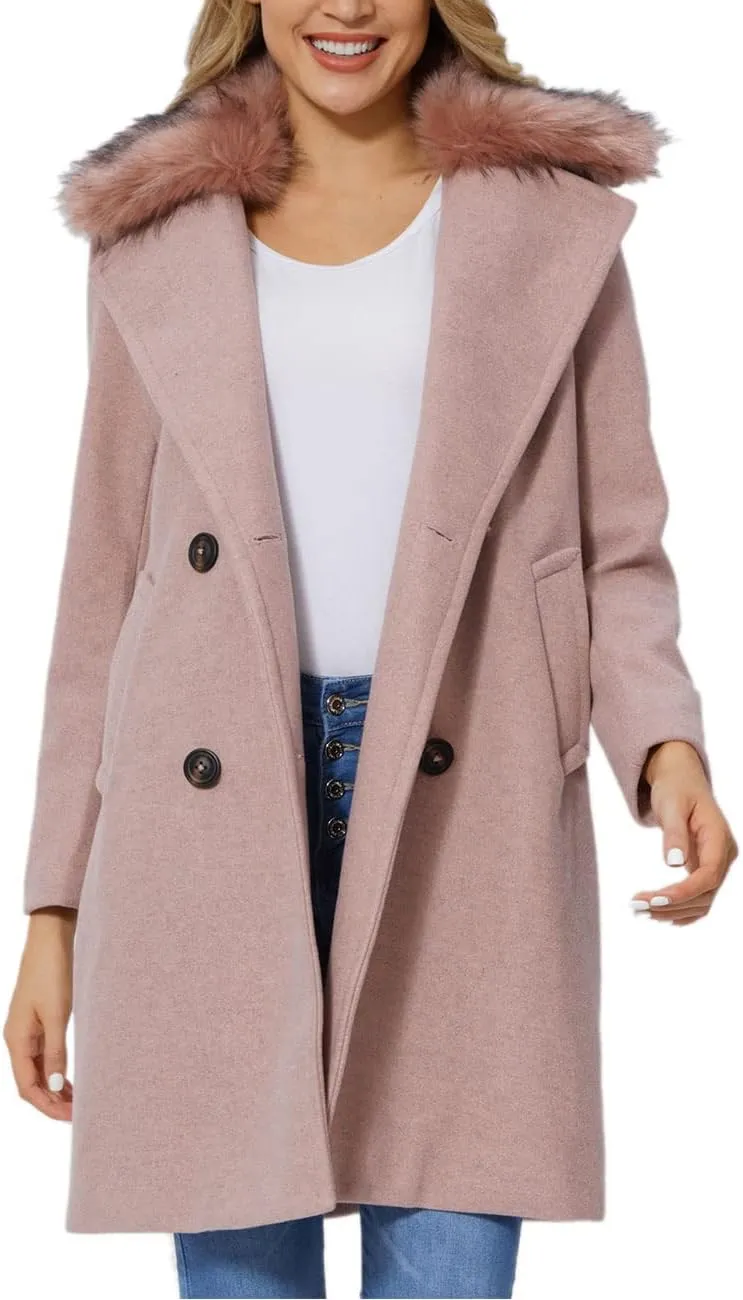 Bellivera Women Wool Jacket Blend Winter Mid Long Trench Coat Warm Pea Overcoat