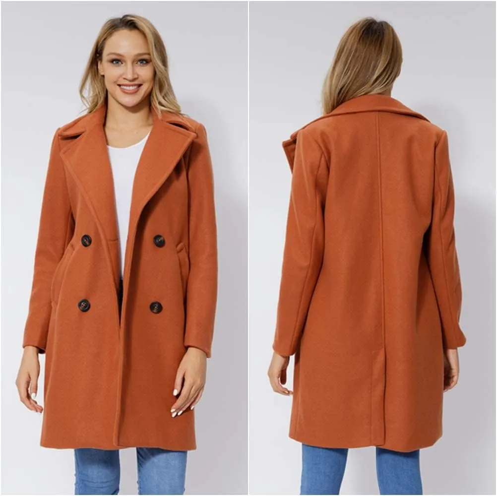 Bellivera Women Wool Jacket Blend Winter Mid Long Trench Coat Warm Pea Overcoat