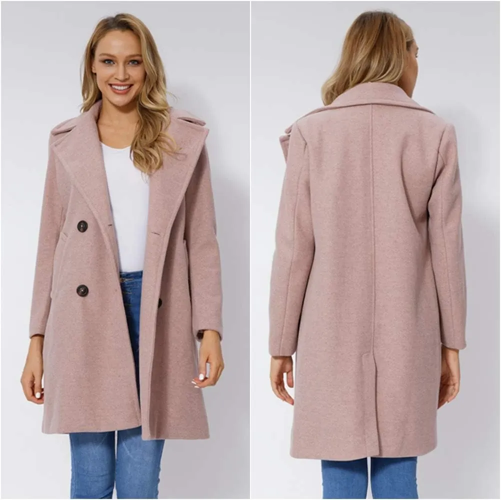 Bellivera Women Wool Jacket Blend Winter Mid Long Trench Coat Warm Pea Overcoat