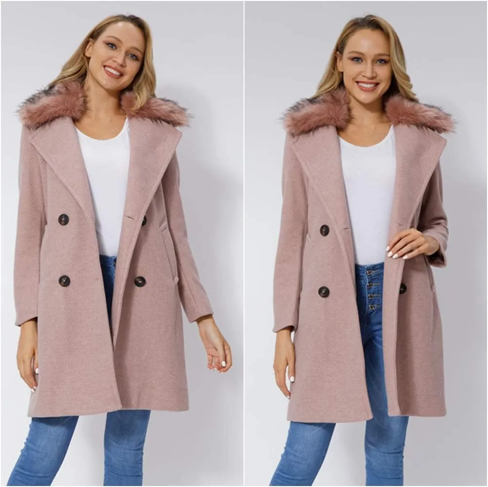 Bellivera Women Wool Jacket Blend Winter Mid Long Trench Coat Warm Pea Overcoat