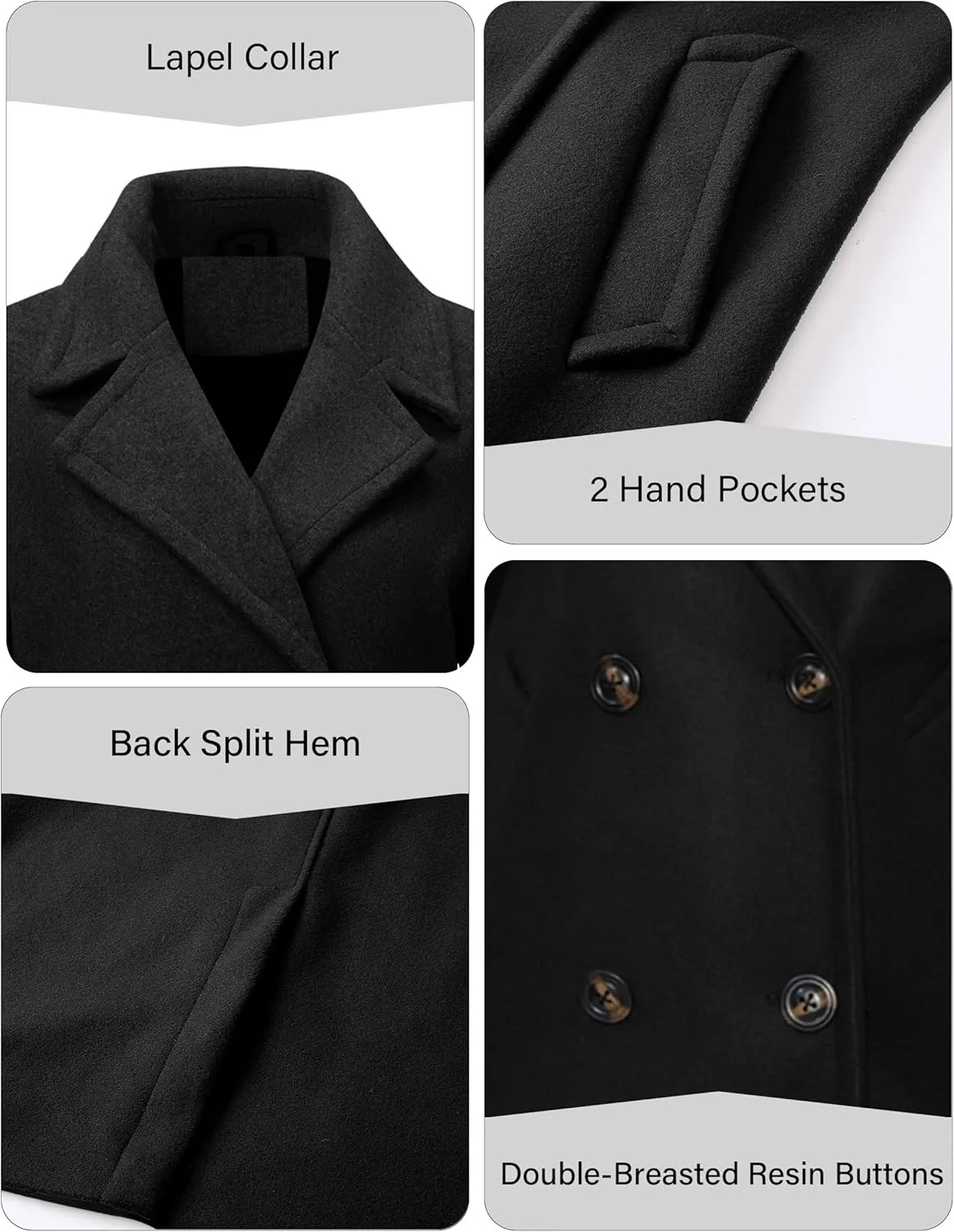 Bellivera Women Wool Jacket Blend Winter Mid Long Trench Coat Warm Pea Overcoat