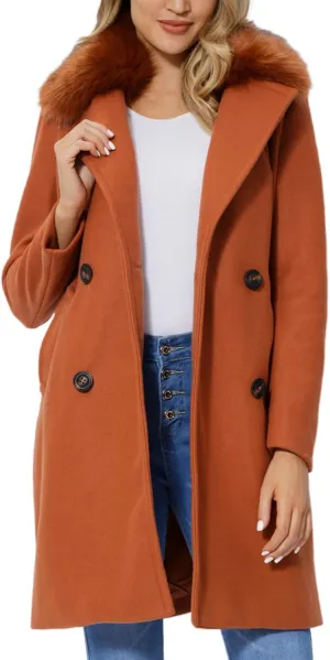 Bellivera Women Wool Jacket Blend Winter Mid Long Trench Coat Warm Pea Overcoat