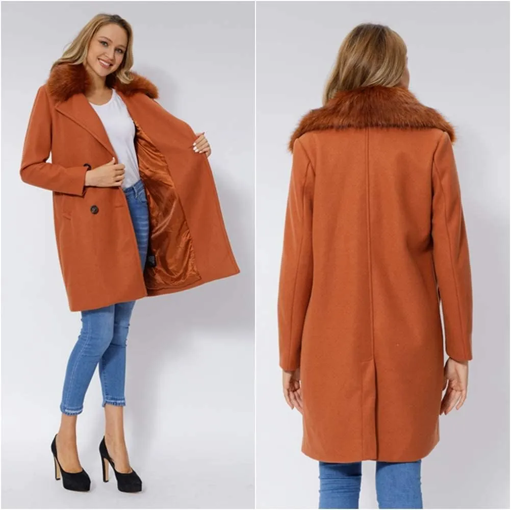 Bellivera Women Wool Jacket Blend Winter Mid Long Trench Coat Warm Pea Overcoat