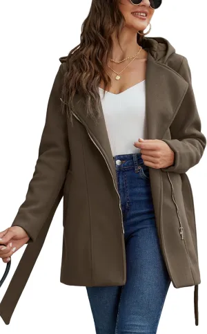Bellivera Women Wool Jacket Blend Winter Mid Long Trench Coat Warm Pea Overcoat