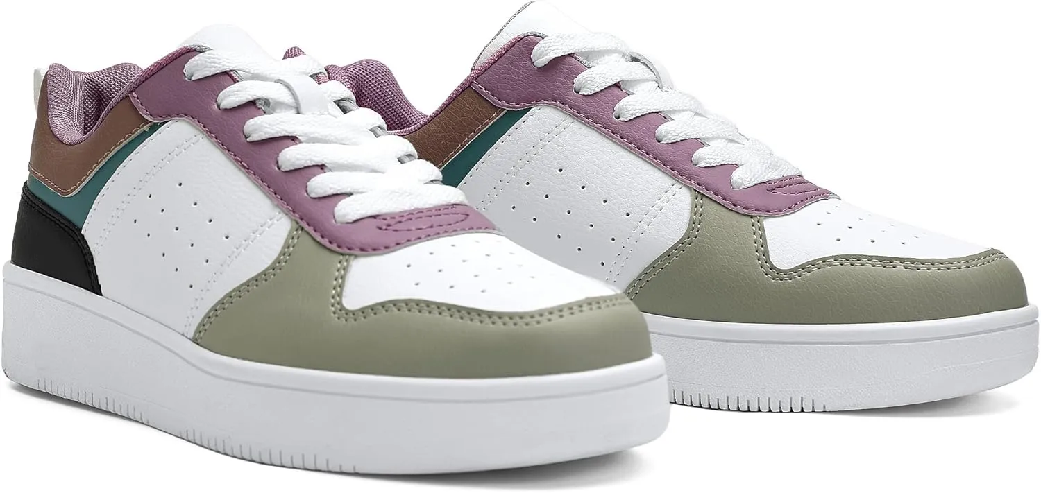 Bigwow Fashion Women's Sneakers Faux PU Leather Lace-Up Platform Low Top Sneaker Comfy Non-Slip Spring Casual Walking Shoes