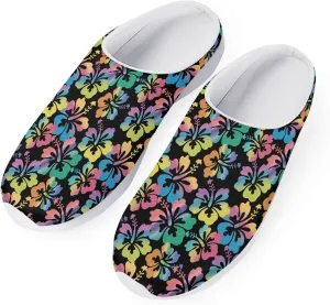Boatee Women's Thick Bottom Slippers Blue Hibiscus Garden Clogs Sandals Bathroom Beach Sandals