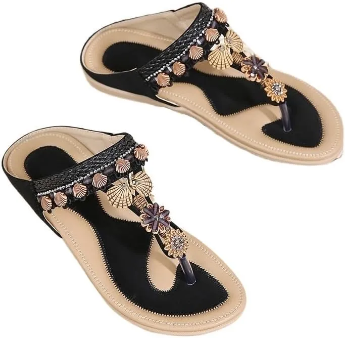 Bohemian Handmade Flower Toe Sandals for Women's Versatile Slippers
