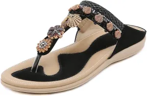 Bohemian Handmade Flower Toe Sandals for Women's Versatile Slippers