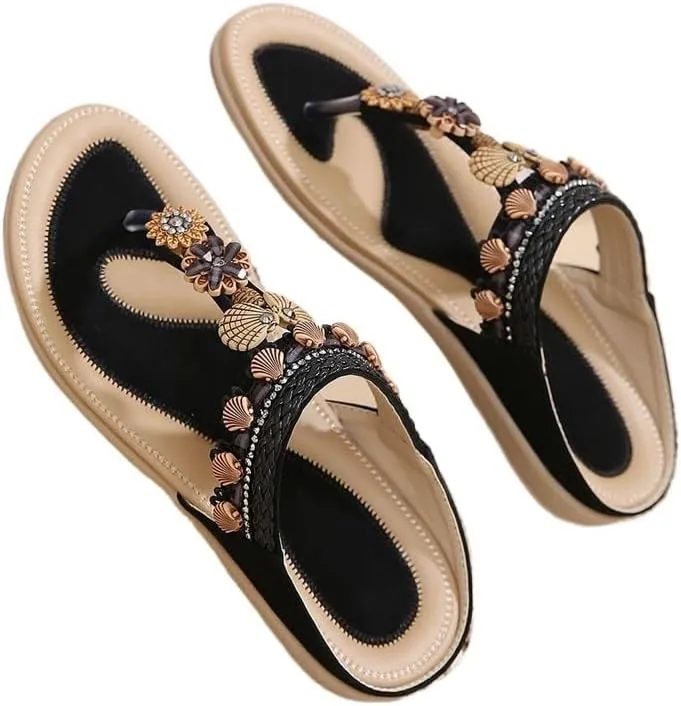 Bohemian Handmade Flower Toe Sandals for Women's Versatile Slippers