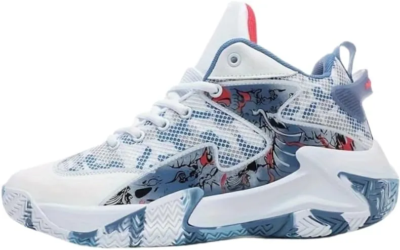 Breathable Basketball Sneakers - Non-Slip, Shock-Absorbing Sneakers with Cool Graffiti Design & Camo Rubber Sole for All Seasons, Basketball Shoes