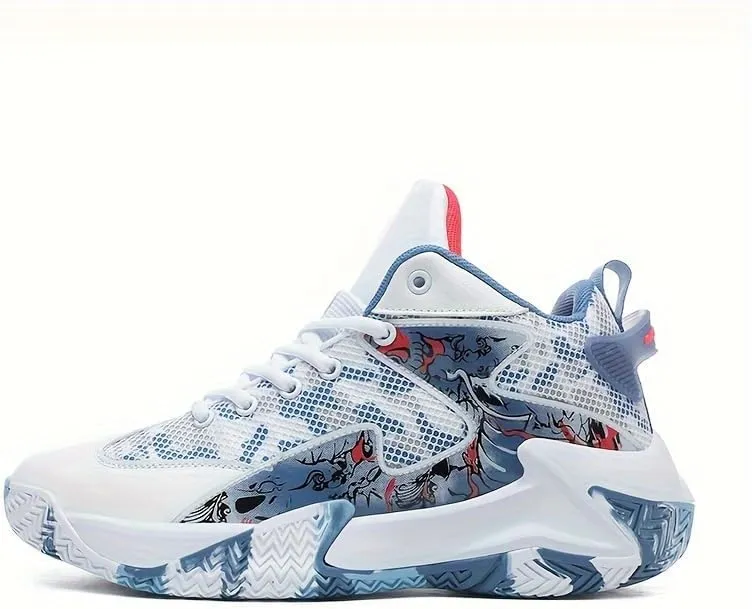 Breathable Basketball Sneakers - Non-Slip, Shock-Absorbing Sneakers with Cool Graffiti Design & Camo Rubber Sole for All Seasons, Basketball Shoes