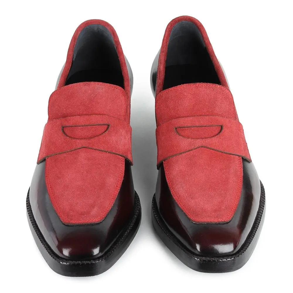 Burgundy Brushed   Suede Detailed Evening Penny Loafers