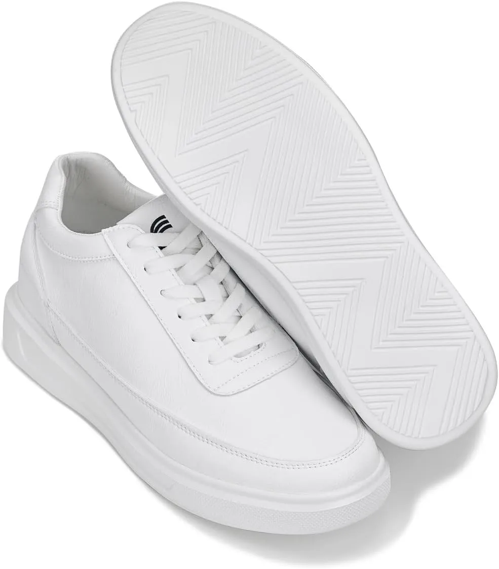 CALTO Men's Invisible Height Increasing Elevator Shoes - Pure White Light-Weight Lace-up Leather Sporty Sneakers - 2.8 Inches Taller - X1647 - Size 12 D(M) US
