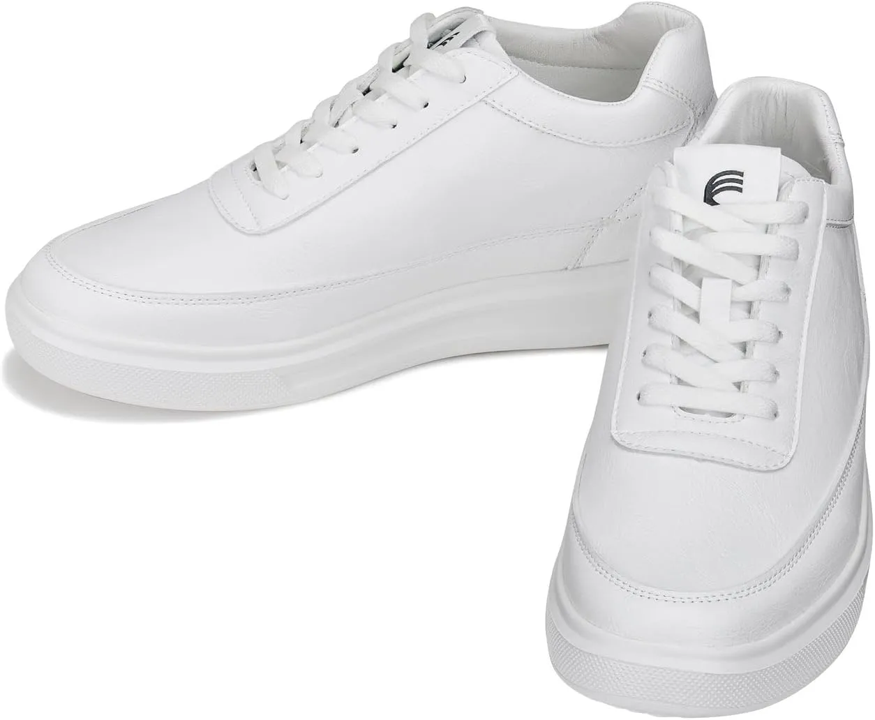 CALTO Men's Invisible Height Increasing Elevator Shoes - Pure White Light-Weight Lace-up Leather Sporty Sneakers - 2.8 Inches Taller - X1647 - Size 12 D(M) US