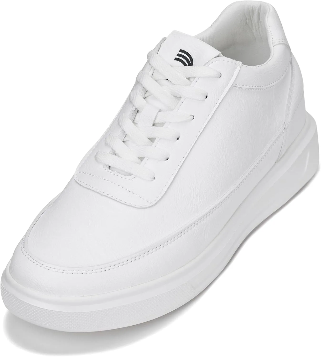CALTO Men's Invisible Height Increasing Elevator Shoes - Pure White Light-Weight Lace-up Leather Sporty Sneakers - 2.8 Inches Taller - X1647 - Size 12 D(M) US