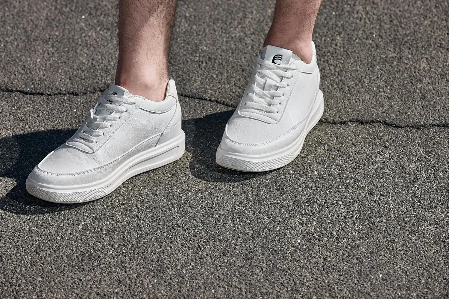 CALTO Men's Invisible Height Increasing Elevator Shoes - Pure White Light-Weight Lace-up Leather Sporty Sneakers - 2.8 Inches Taller - X1647 - Size 12 D(M) US