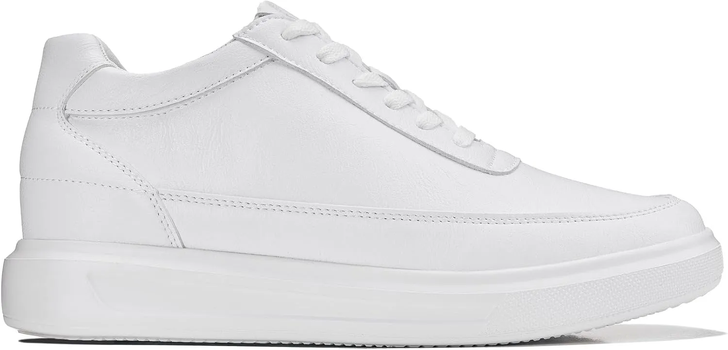 CALTO Men's Invisible Height Increasing Elevator Shoes - Pure White Light-Weight Lace-up Leather Sporty Sneakers - 2.8 Inches Taller - X1647 - Size 12 D(M) US