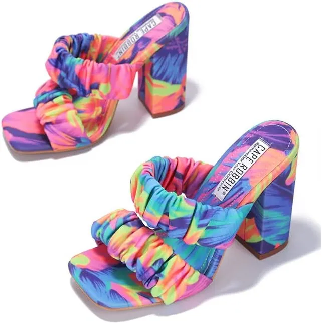Cape Robbin Women's Chunky High Heels - Strappy Square Open Toe Sandals (RIE Del)