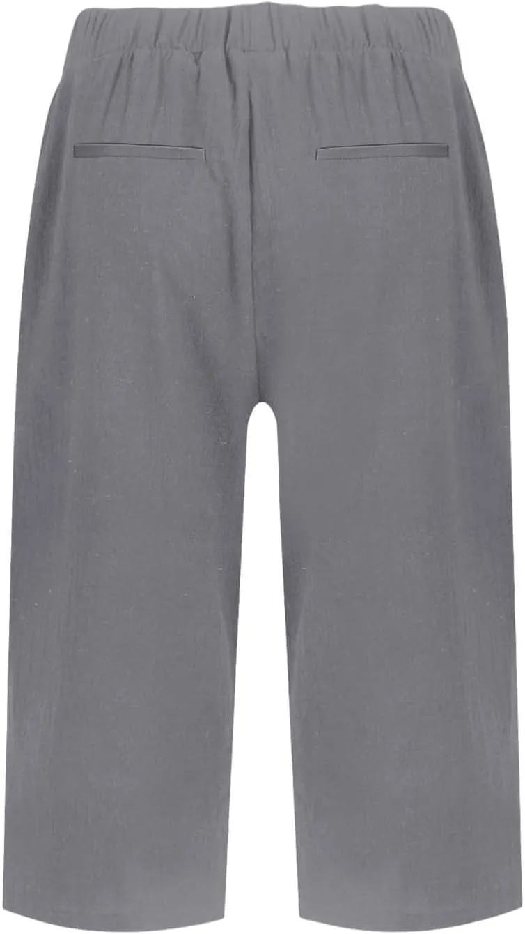 Capri Pants for Women Knee Length Linen Bermuda Shorts Summer Casual Straight Leg Loose Comfy Beach Short Trousers
