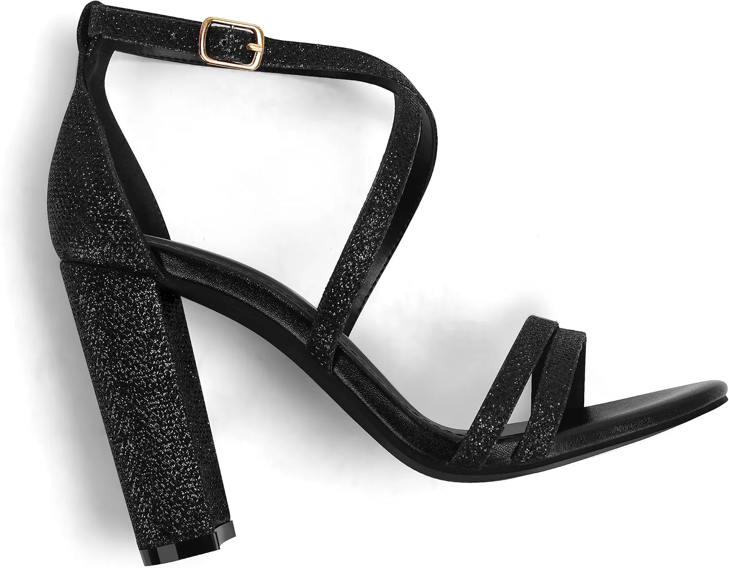 Carcuume Women's Strappy Heels 4-inch Chunky Block Heel Open Toe Ankle Strap Comfortable Party Wedding Shoes