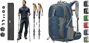 Cascade Mountain Tech Lightweight Aircraft-Grade Aluminum Trekking Poles & Maelstrom Hiking Backpack,Camping Backpack,40L Waterproof Hiking Daypack with Rain Cover