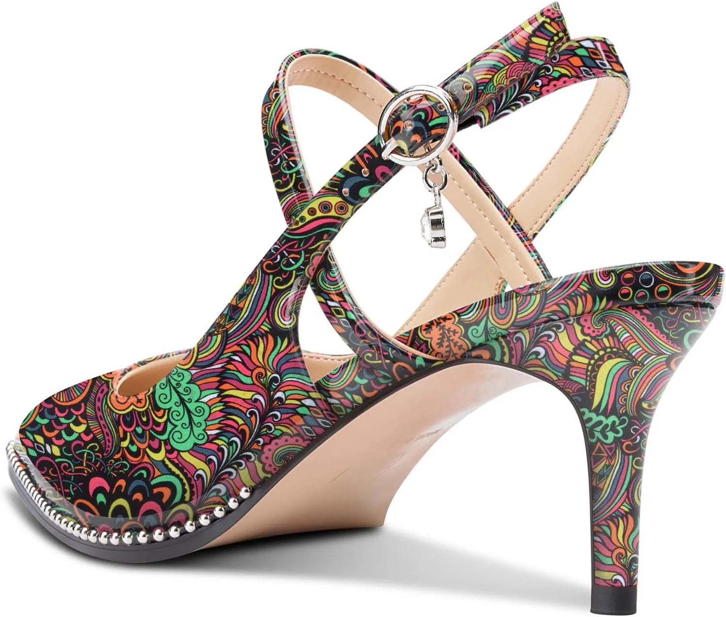 Castamere Mid Kitten Heels for Women Ankle Strap Slingback Beaded Pumps Close Pointed Toe Adjustable Buckle Dress Heeled Sandals 2.6 Inches Heels