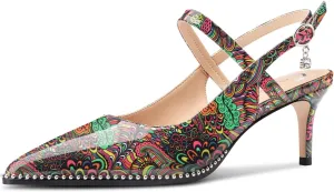 Castamere Mid Kitten Heels for Women Ankle Strap Slingback Beaded Pumps Close Pointed Toe Adjustable Buckle Dress Heeled Sandals 2.6 Inches Heels