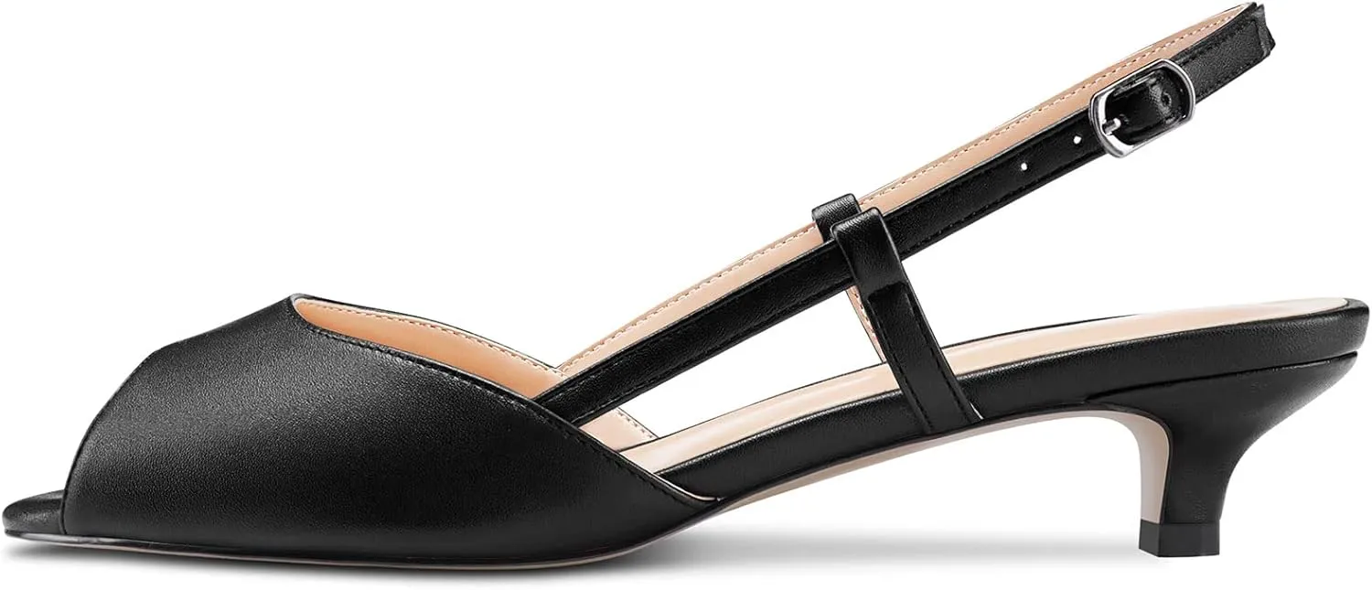 Castamere Women Low Kitten Heel Peep Open Toe Slip-on Slingback Sandals Casual Dress 1.2 Inches Heels