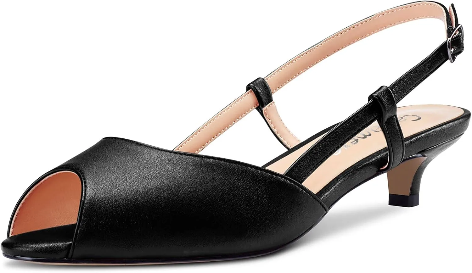 Castamere Women Low Kitten Heel Peep Open Toe Slip-on Slingback Sandals Casual Dress 1.2 Inches Heels