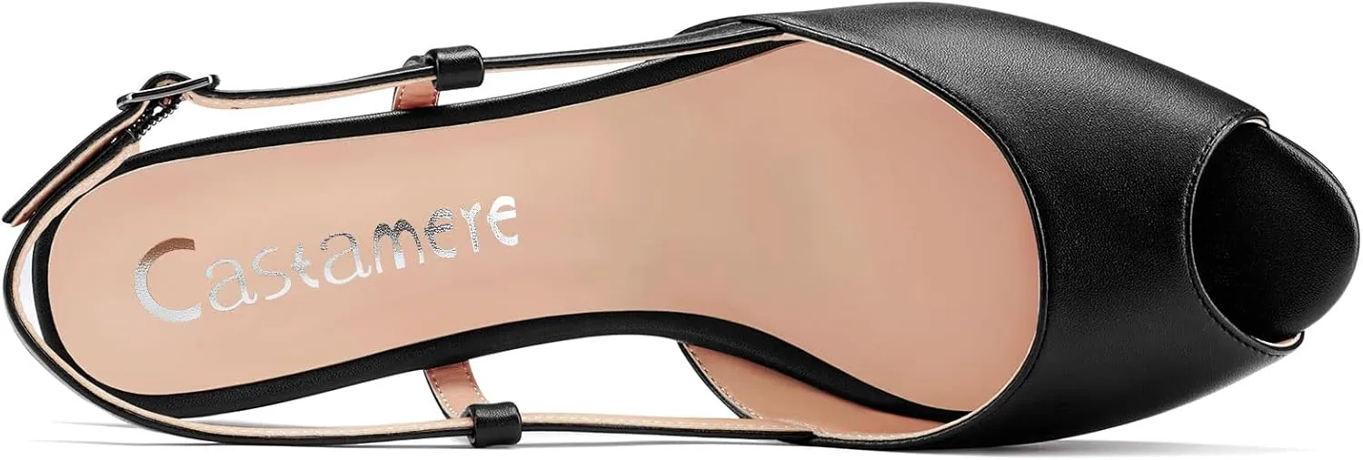 Castamere Women Low Kitten Heel Peep Open Toe Slip-on Slingback Sandals Casual Dress 1.2 Inches Heels
