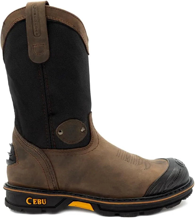 CEBU Men's HL200 Soft Toe Work Boots - heavy duty, comfortable, breathable, leather, oil and acid resistant, for warehouse, utility, manufacturing, drivers and more, 10 inch, pull on boots