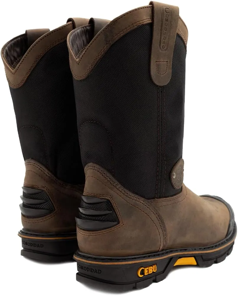CEBU Men's HL200 Soft Toe Work Boots - heavy duty, comfortable, breathable, leather, oil and acid resistant, for warehouse, utility, manufacturing, drivers and more, 10 inch, pull on boots