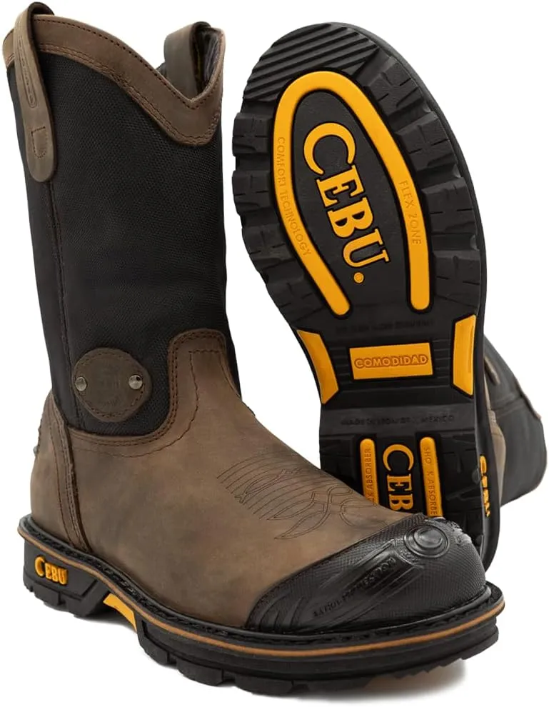 CEBU Men's HL200 Soft Toe Work Boots - heavy duty, comfortable, breathable, leather, oil and acid resistant, for warehouse, utility, manufacturing, drivers and more, 10 inch, pull on boots