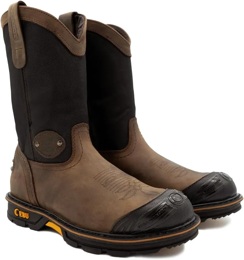 CEBU Men's HL200 Soft Toe Work Boots - heavy duty, comfortable, breathable, leather, oil and acid resistant, for warehouse, utility, manufacturing, drivers and more, 10 inch, pull on boots