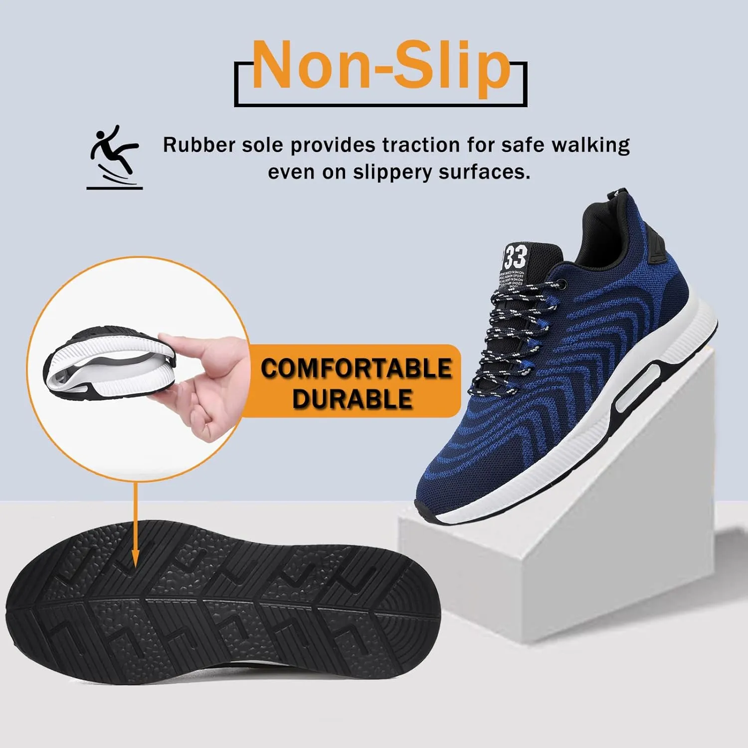 CERYTHRINA Men Elevator Sneakers Invisible Height Increasing Elevator Shoes Sports Shoes 2.36 Inches Breathable Lace up Sneakers