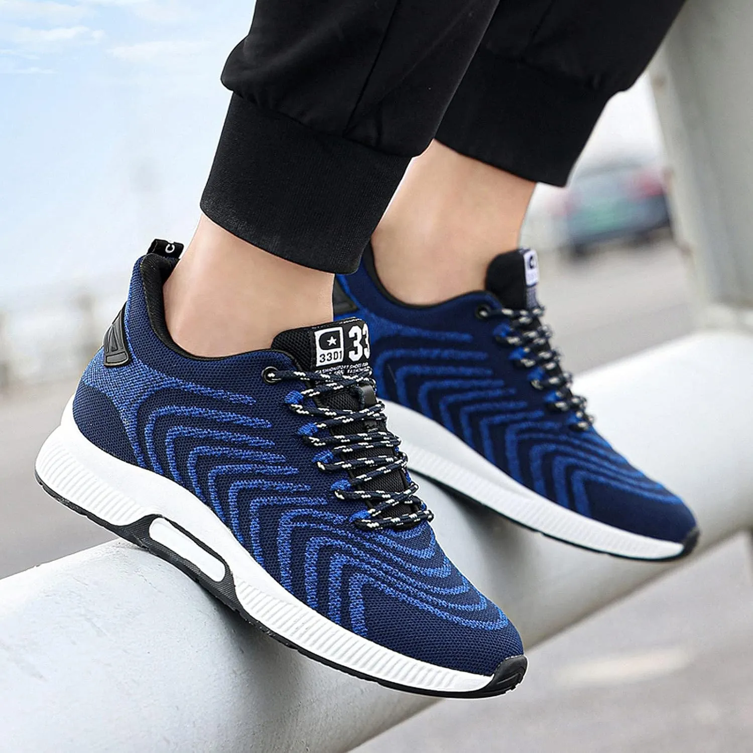 CERYTHRINA Men Elevator Sneakers Invisible Height Increasing Elevator Shoes Sports Shoes 2.36 Inches Breathable Lace up Sneakers