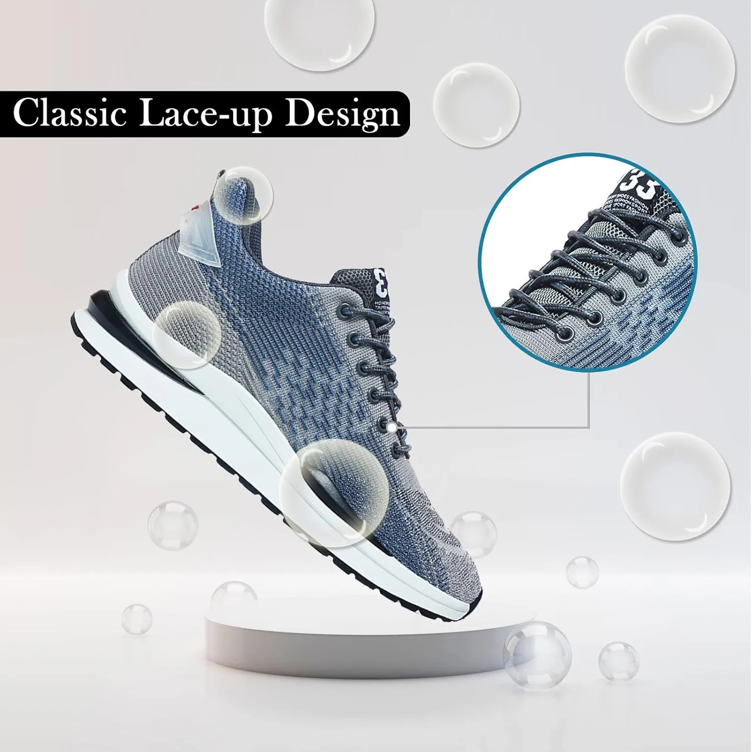 CERYTHRINA Men Elevator Sneakers Sports Shoes Invisible Height Increasing 2.36 Inches Taller Elevator Shoes Lace up Fashion Sneakers