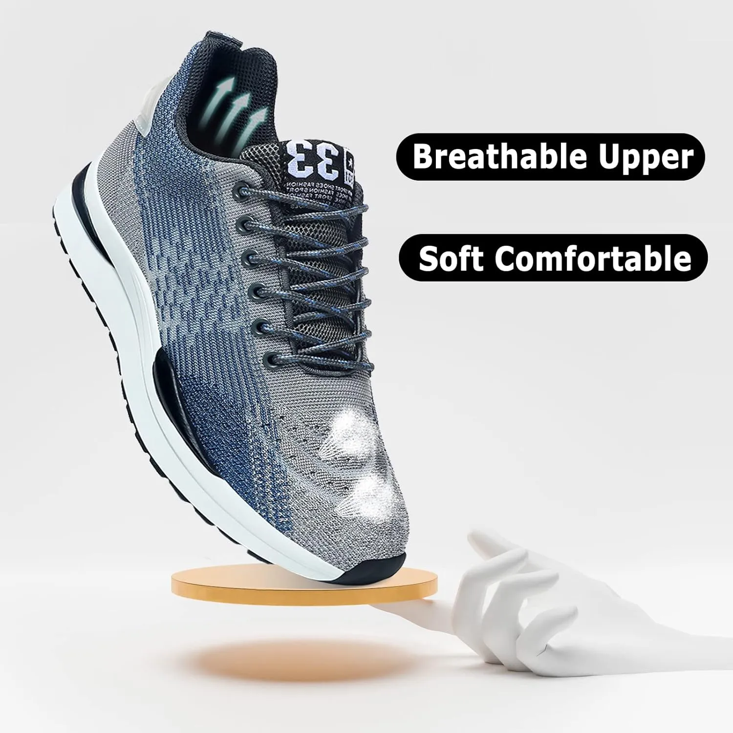 CERYTHRINA Men Elevator Sneakers Sports Shoes Invisible Height Increasing 2.36 Inches Taller Elevator Shoes Lace up Fashion Sneakers