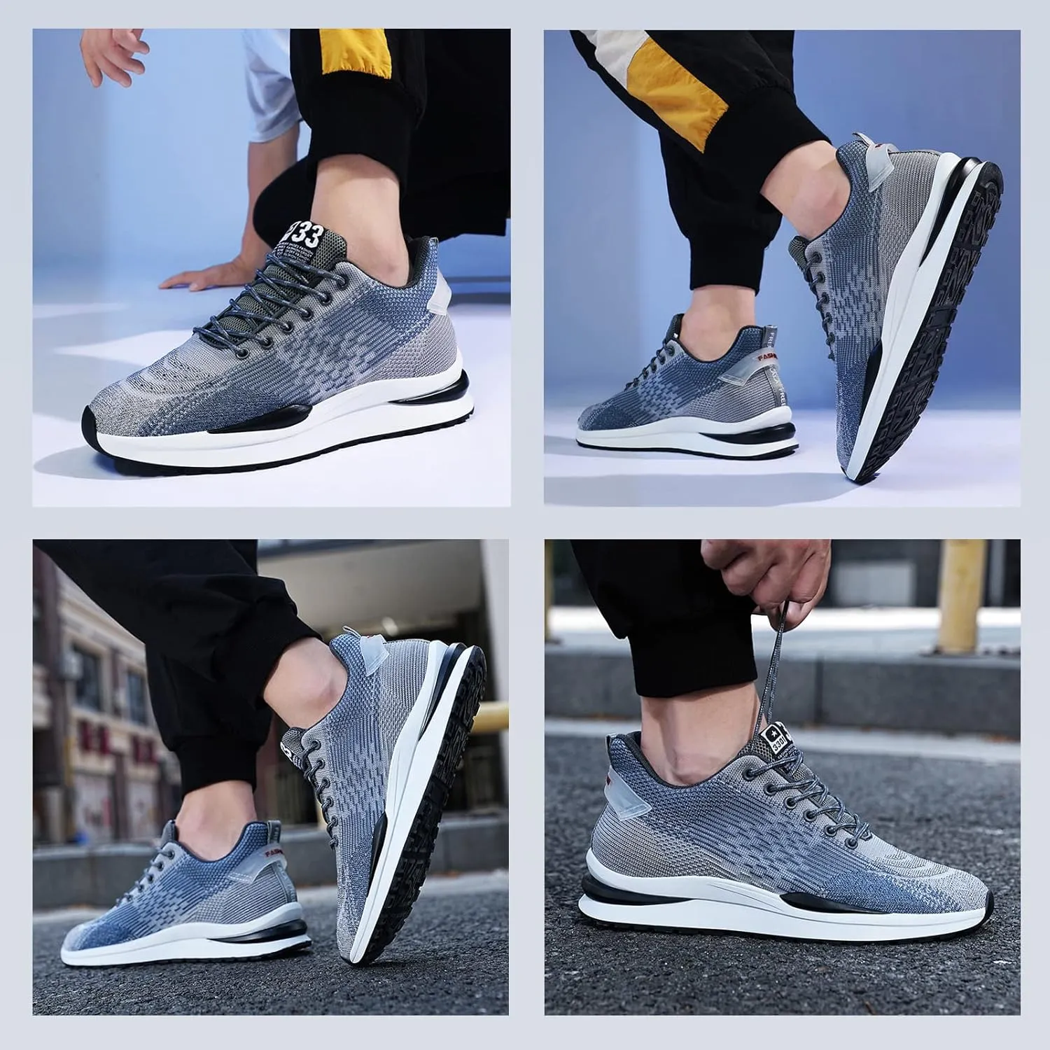 CERYTHRINA Men Elevator Sneakers Sports Shoes Invisible Height Increasing 2.36 Inches Taller Elevator Shoes Lace up Fashion Sneakers