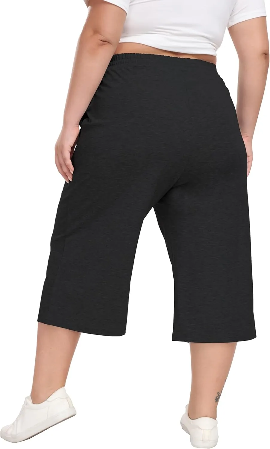 Cheapestbuy Women's Plus Size Capris Wide Leg Crop Casual Pants Comfy Summer Pants with Pockets Drawstring