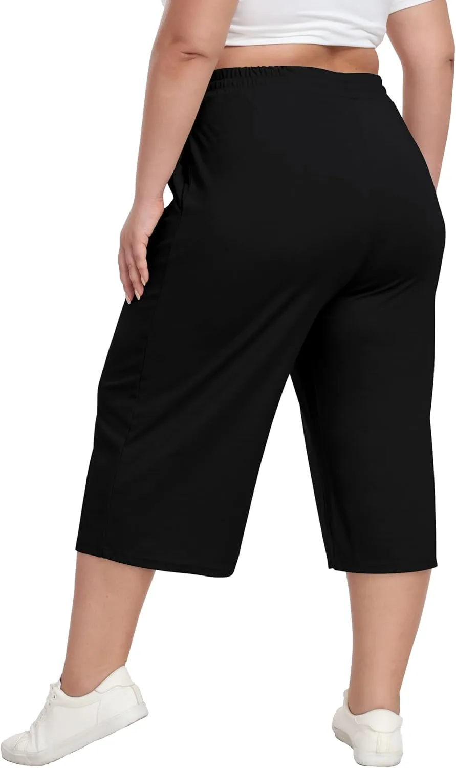 Cheapestbuy Women's Plus Size Capris Wide Leg Crop Casual Pants Comfy Summer Pants with Pockets Drawstring