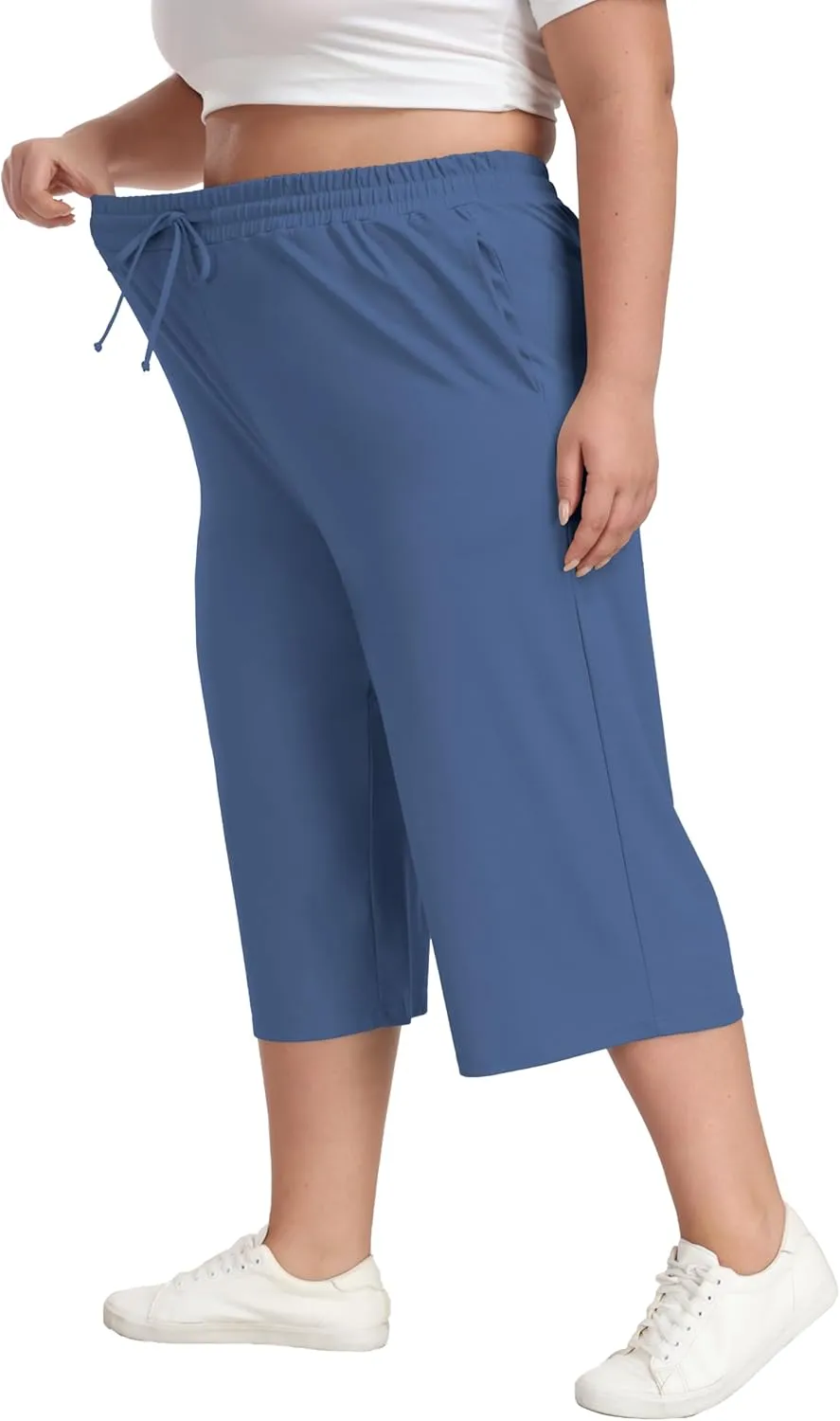 Cheapestbuy Women's Plus Size Capris Wide Leg Crop Casual Pants Comfy Summer Pants with Pockets Drawstring