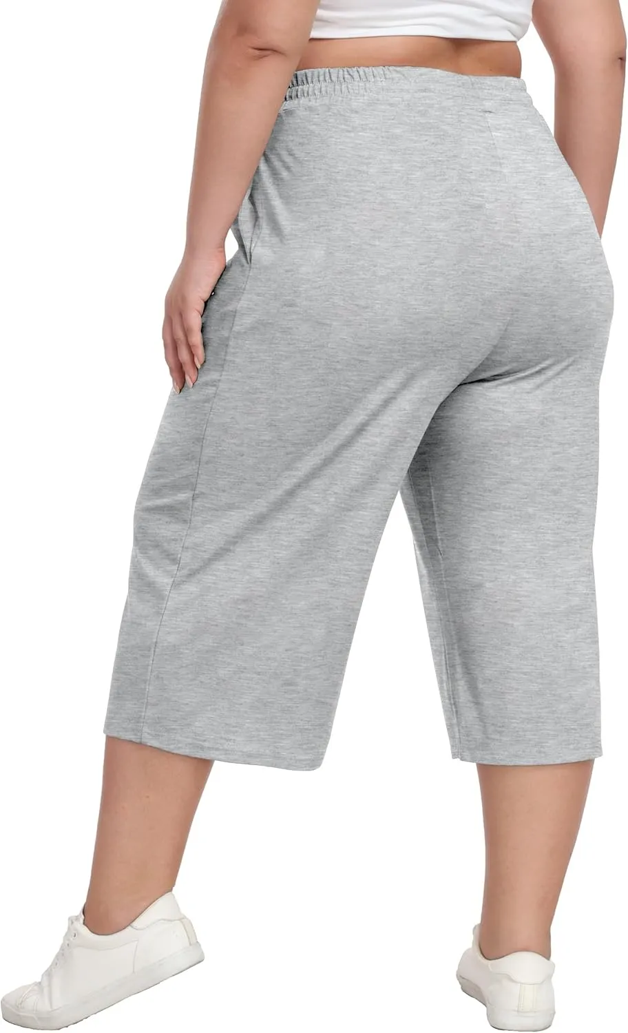 Cheapestbuy Women's Plus Size Capris Wide Leg Crop Casual Pants Comfy Summer Pants with Pockets Drawstring
