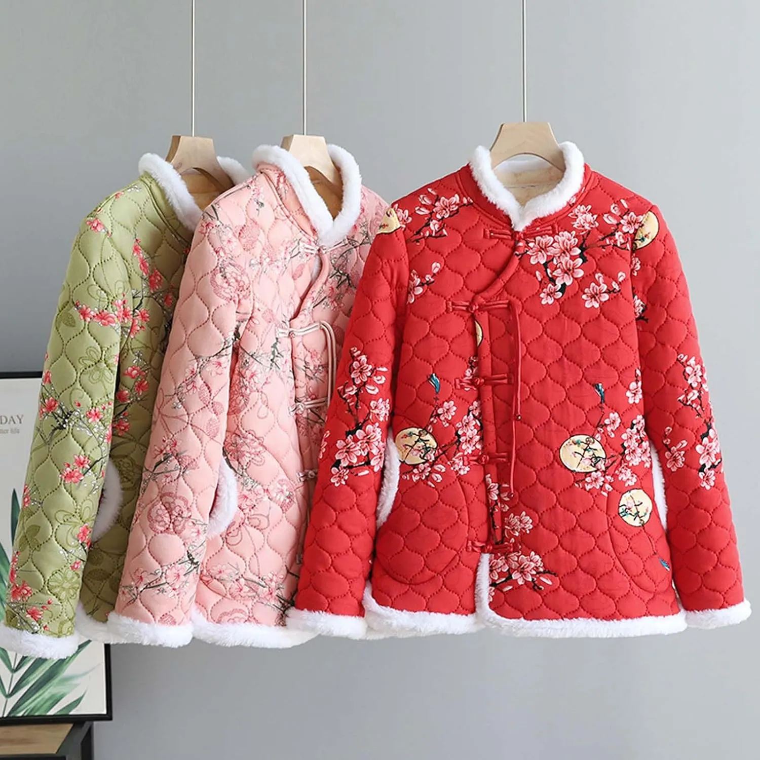 Chinese style Northeast large flower pattern thick cotton jacket retro women's Northeast short cotton jacket